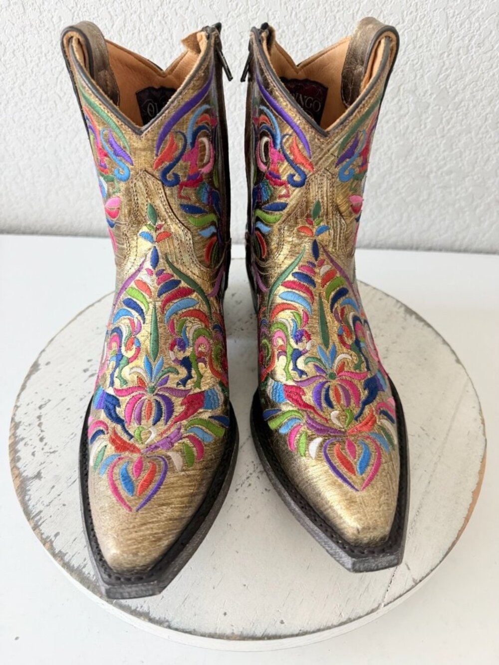 Old Gringo TAOS FIESTA Short Gold Boots Colorful Cowboy Womens 7.5 Snip Toe NEW - Picture 5 of 11